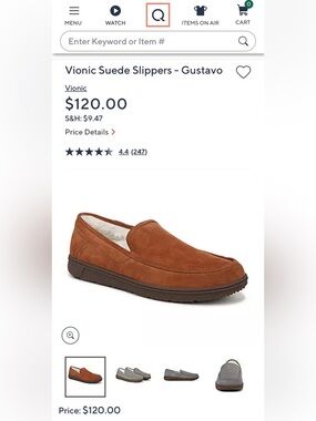 Vionic NWOT Men Gustavo Suede Faux Shear Slipper Water Repellent Toffee Size 7